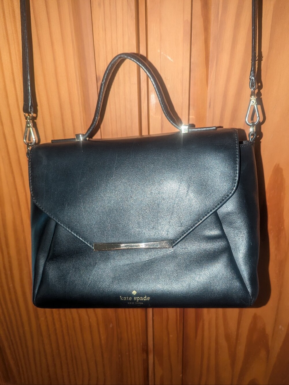 Kate Spade Camden Way Palermo Black Leather Top-Handle Satchel with Gold Accent